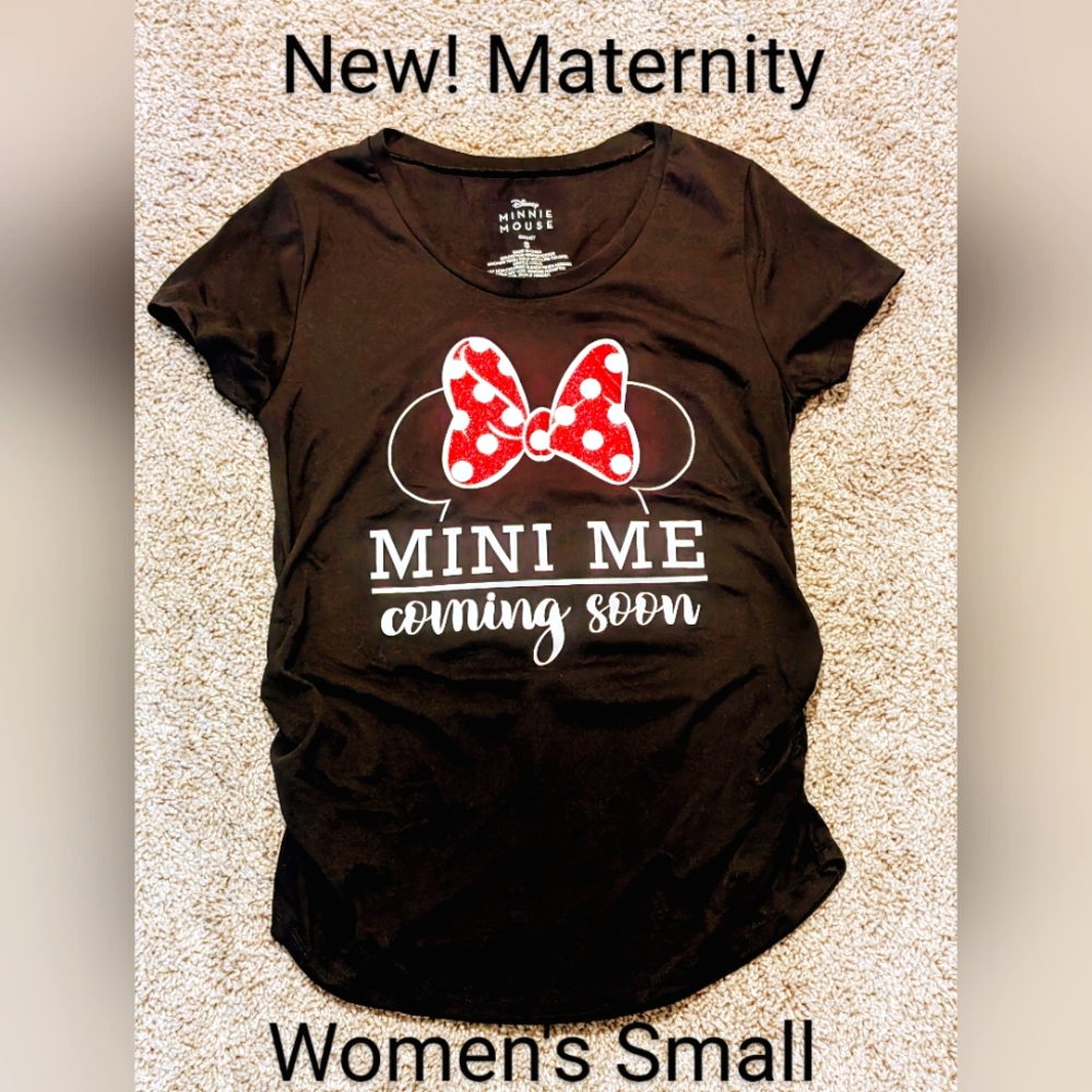 🟢⭐2/$25⭐New! Women's Sm Maternity Disney Mini Mouse Shirt "Mini Me Coming Soon"